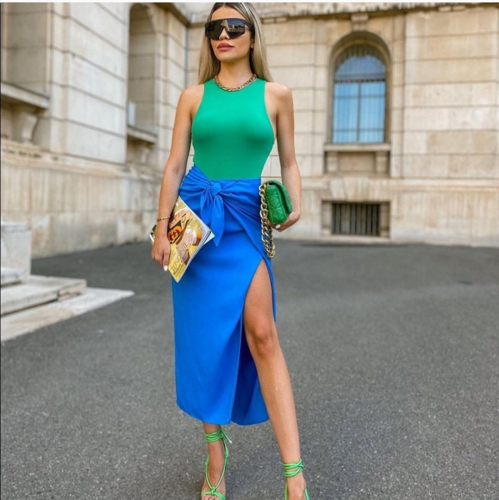 Zara * wrap midi knot blue skirt - Picture 8 of 16